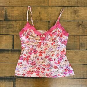 pink floral y2k lace trim cami coquette top